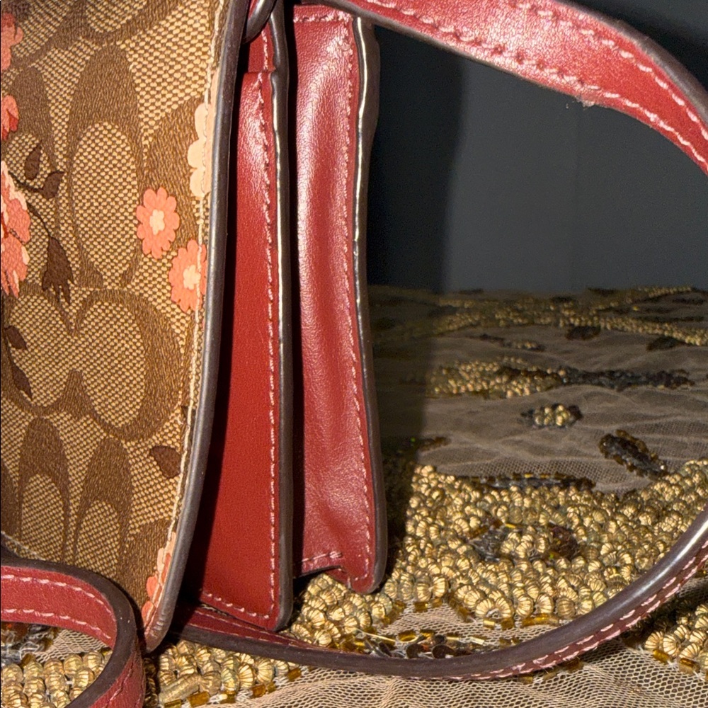 Coach Signature Floral Crossbody in Brown and Red - Picture 5 of 15